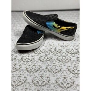 VANS GLOW IN‎ THE DARK Flames Black Checkerboard Classic Slip-on Shoes Size 7.0